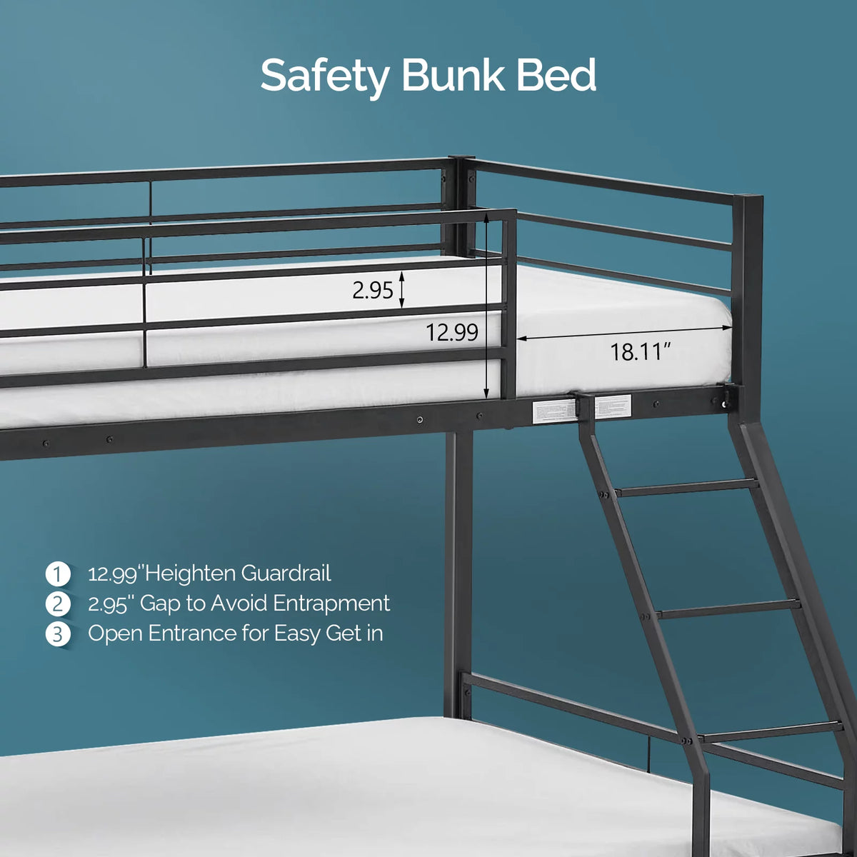 Twin over Full Metal Bunk Bed with Ladder and Guardrail R575938