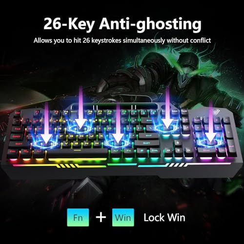 Gaming Keyboard and Mouse Combo with RGB Backlit, All-Metal Panel, Anti-Ghosting, USB Wired N6869