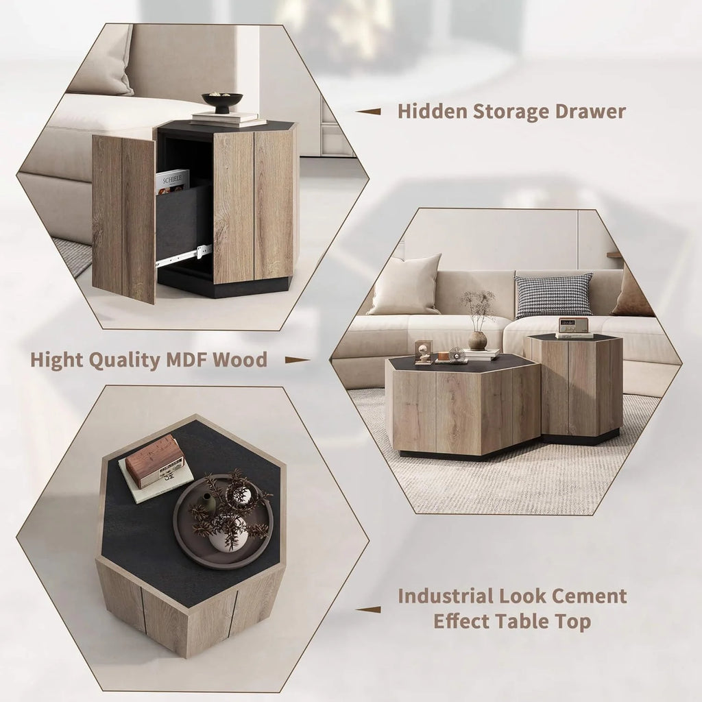 Hexagonal End Table with Drawer V12204