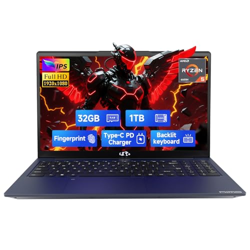 15.6" IPS FHD Gaming Laptop 6 Cores AMD Ryzen 5 6600H 32GB DDR5 RAM 1TB SSD V52683