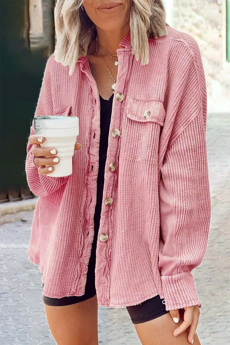 Solid Patchwork Turndown Collar Outerwear A58761
