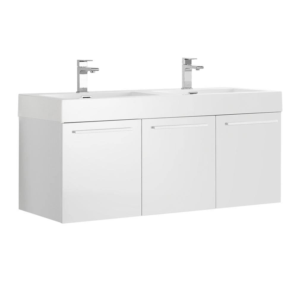 White Wall Hung Double Sink Bathroom Cabinet with Integrated Sink G293119
