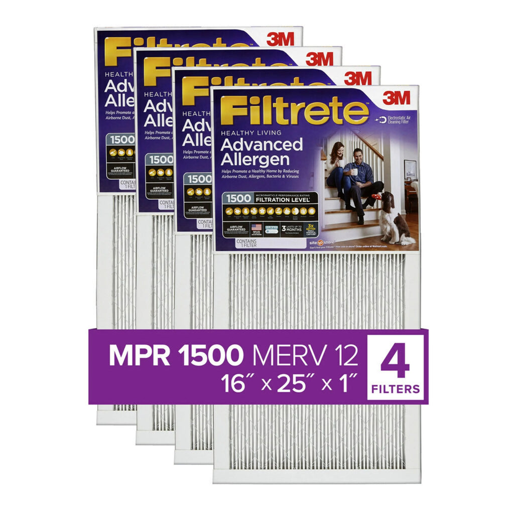 16x25x1 Air Filter MERV 12, 4 Filters Q655