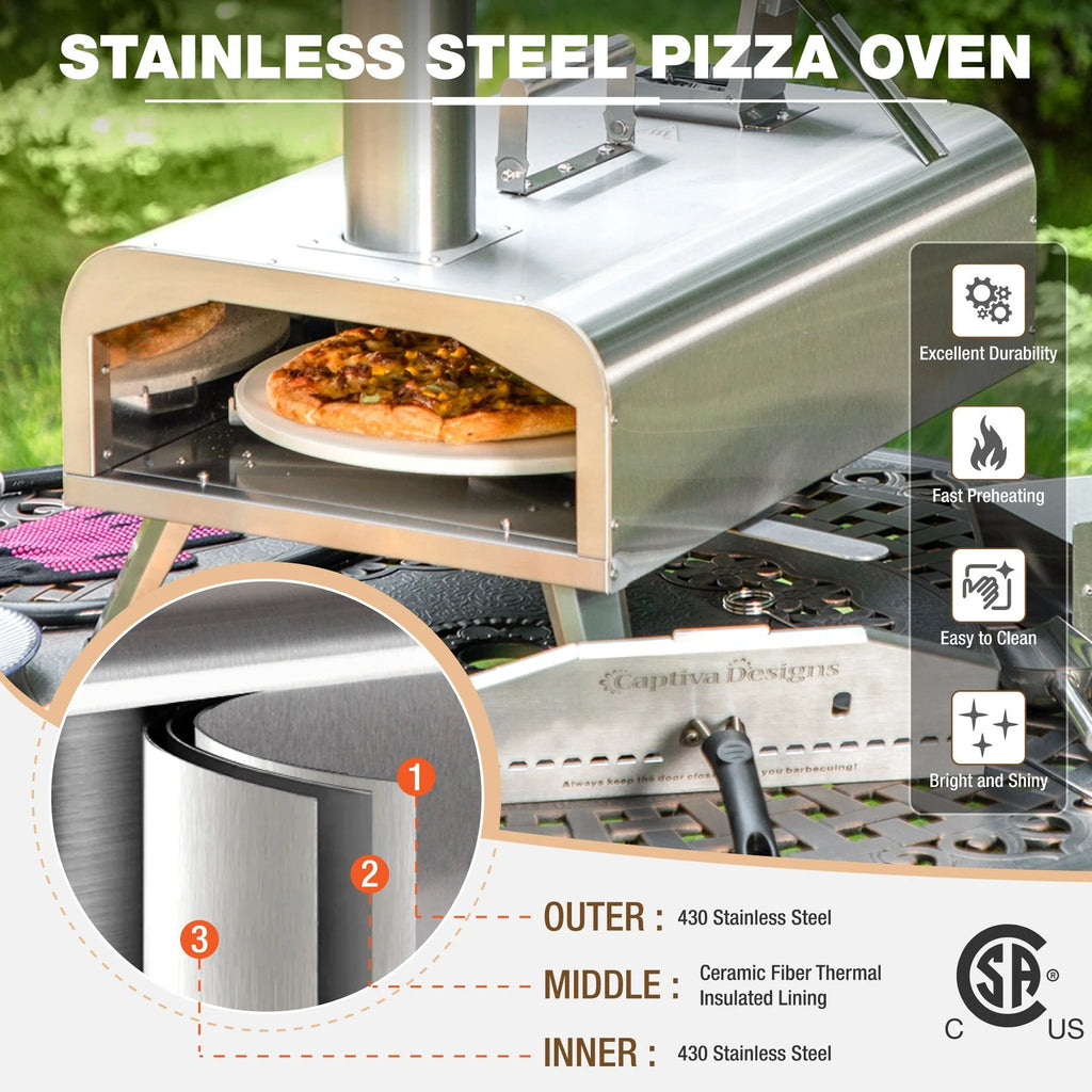 Outdoor Wood Fired & Gas Pizza Oven with Rotatable Pizza Stone Z1445