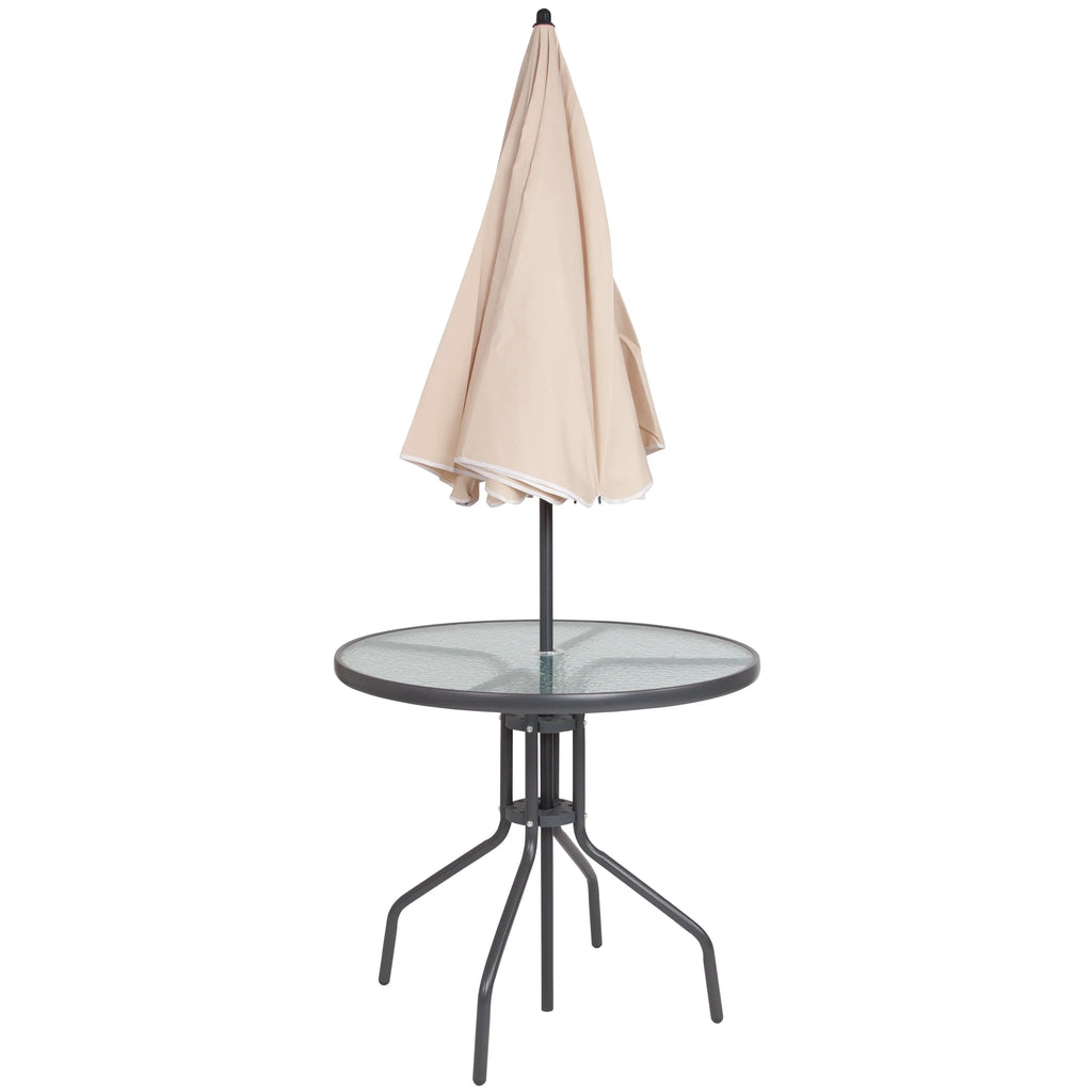 6-Piece Patio Set with Glass Table, Umbrella, and 4 Folding Chairs, Black Q75328