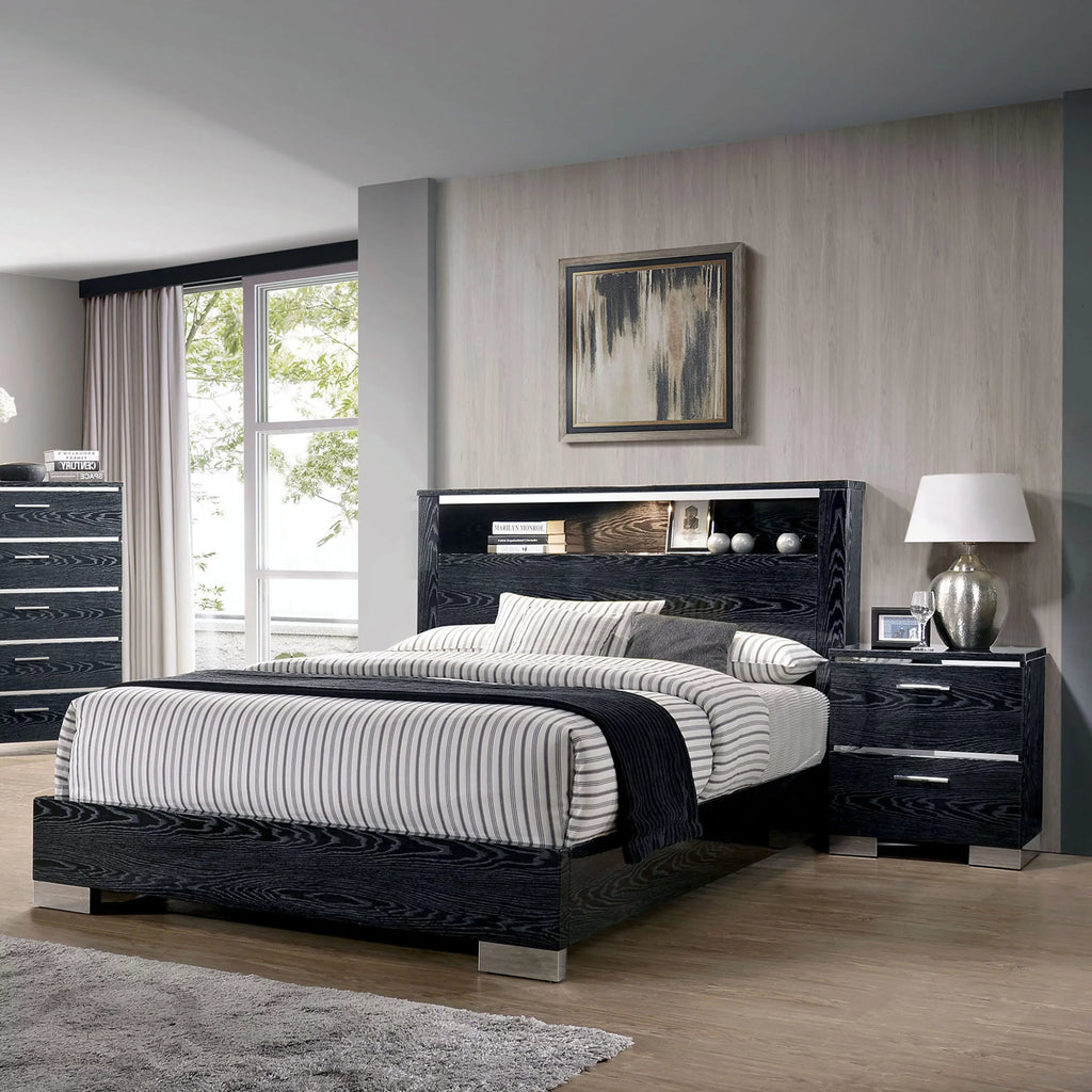 Queen Solid Wood Storage 2-Piece Panel Bed Set with USB Port T3699