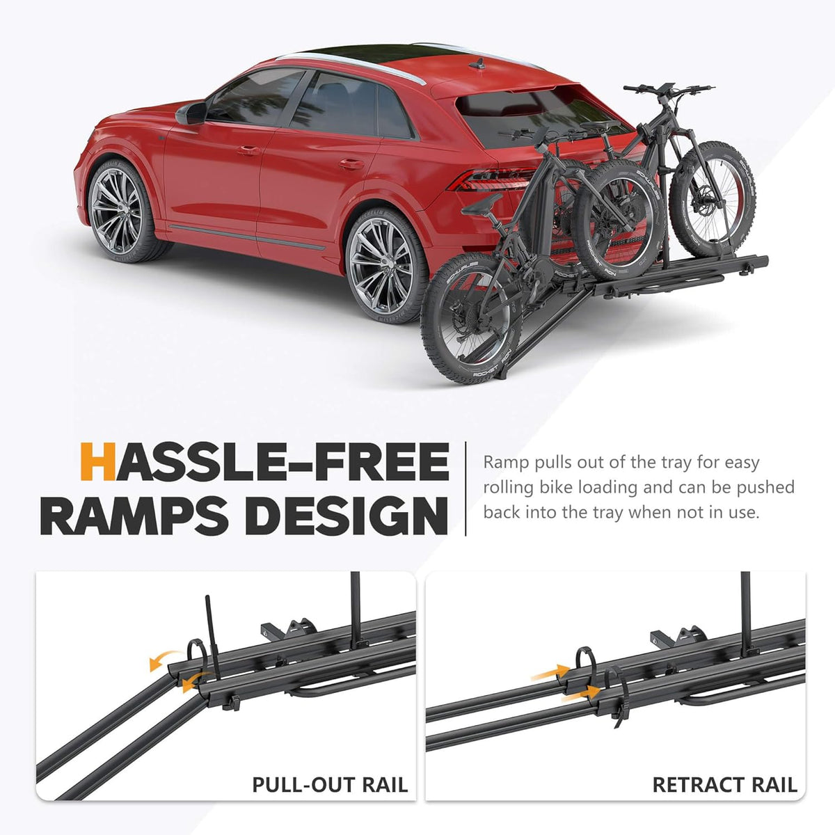 2'' Hitch Mounted Lockable Bike Rack with Ramp, 200lbs Capacity Foldable Platform I87507