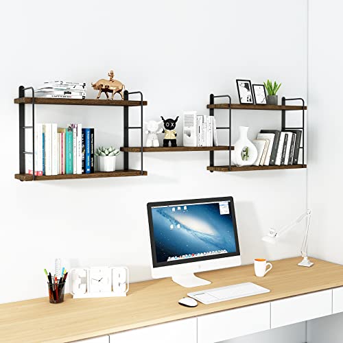 Wall Mounted Floating Shelves, 5 Brown Wood Shelves B721