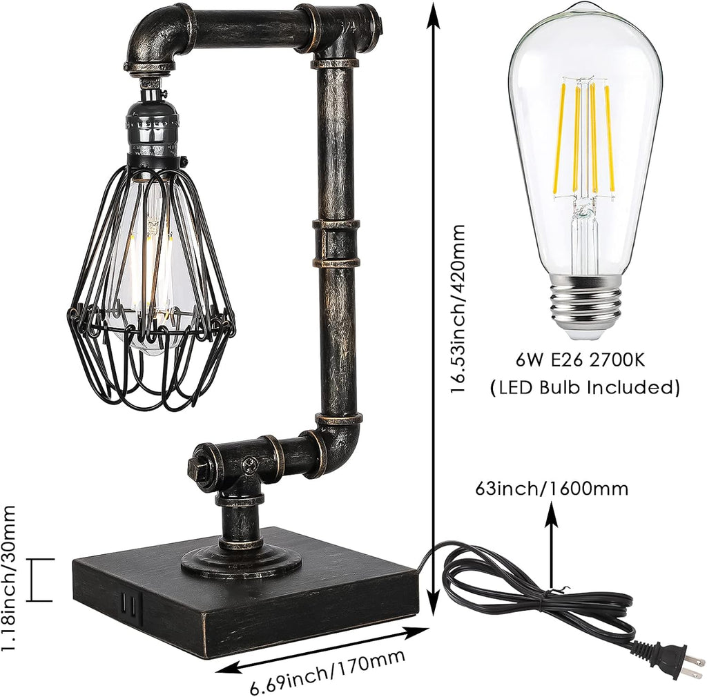 Industrial Touch Control Dimmable Table Lamp with USB Ports G5649