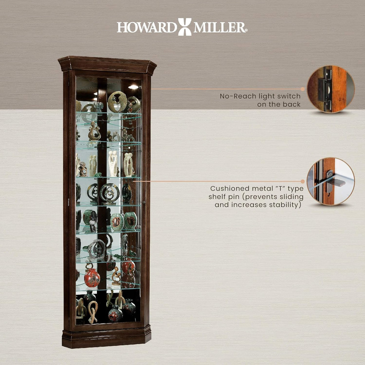Espresso Curio Cabinet with Seven Glass Shelves and Locking Door Z312765