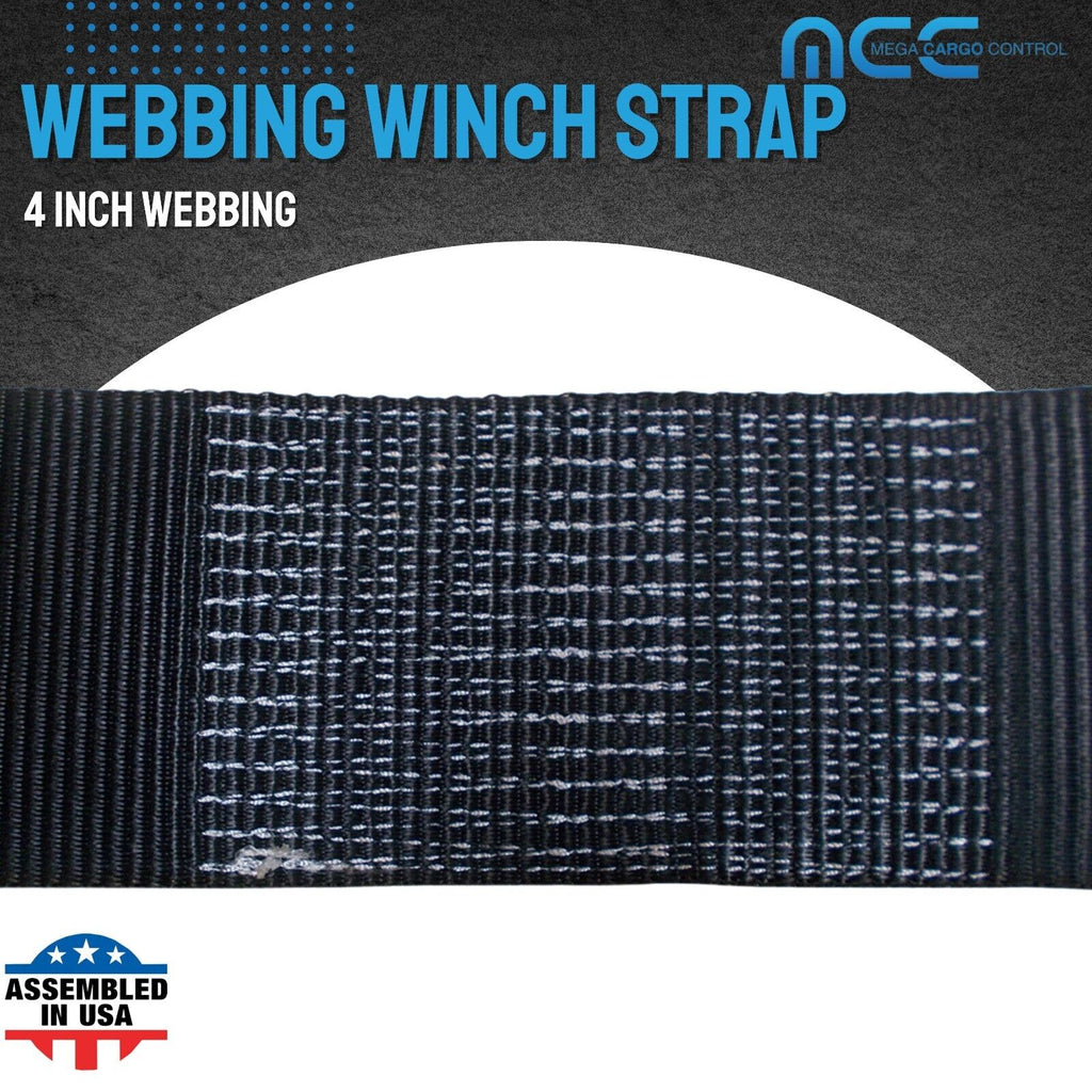 4" x 40' Winch Tie Down Strap with Flat Hook, 5400 lbs Black W247