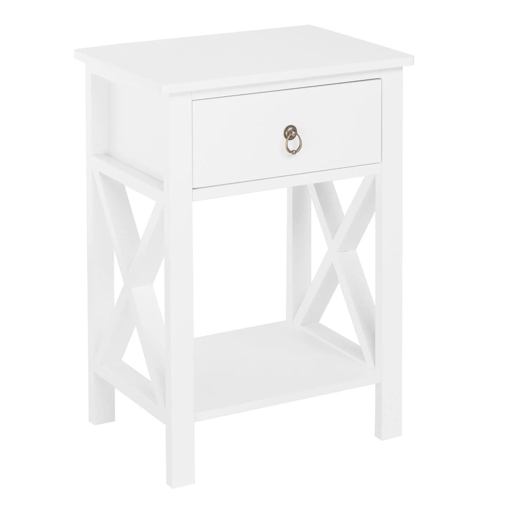 Set of 2 White Wood Nightstand with A Drawer W65428