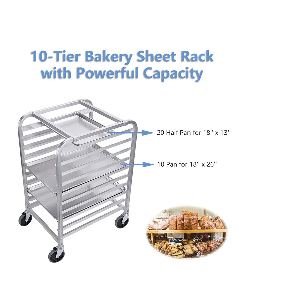 10 Tier Aluminum Bun Pan Rack with Wheels T80837