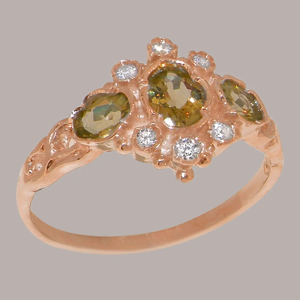 9k Rose Gold Peridot & Diamond Womens Ring J7426