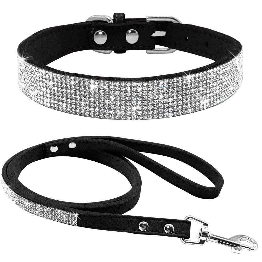 Rhinestone Soft Suede Leather Dog Collar H685