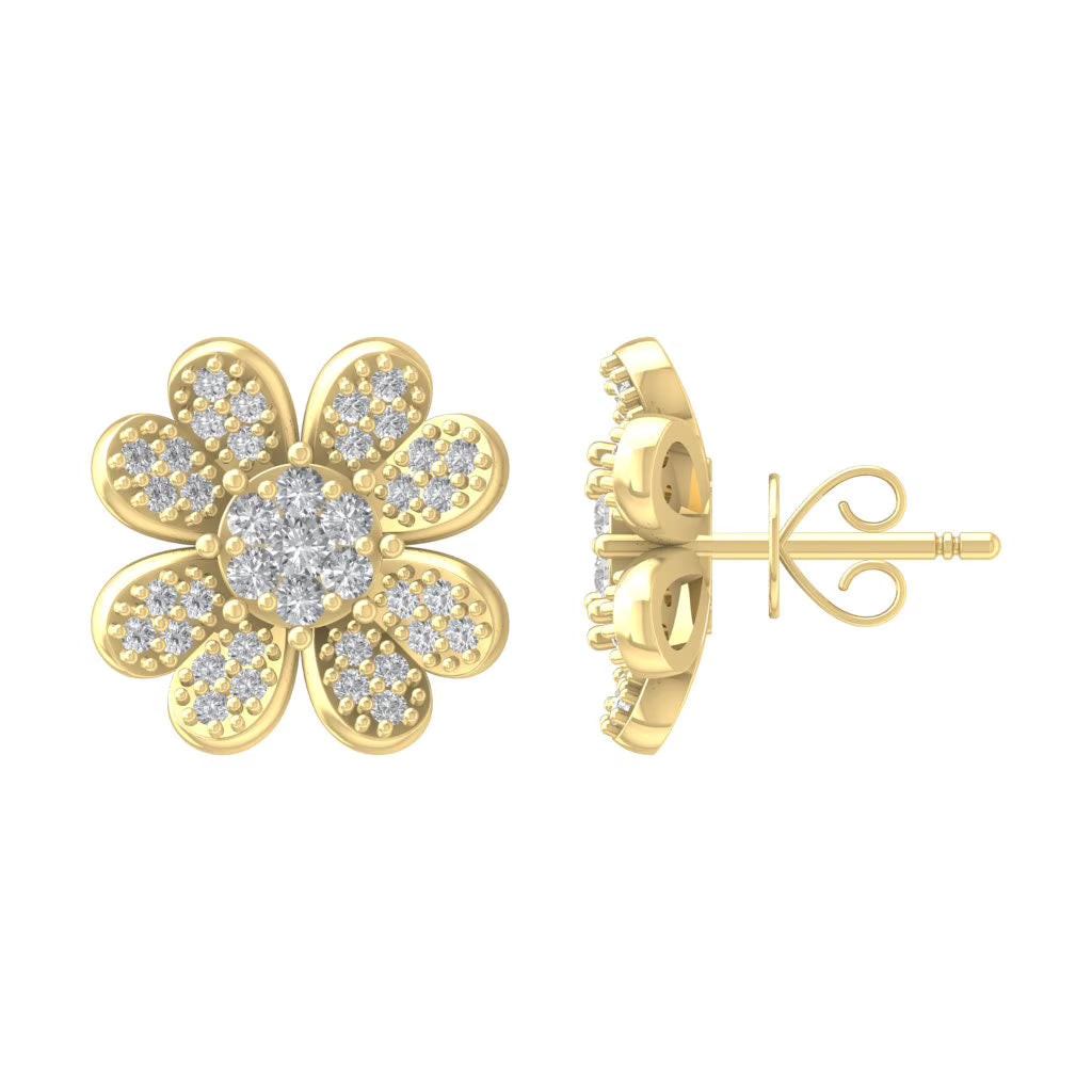 10K Yellow Gold Diamond Flower Stud Earrings G559