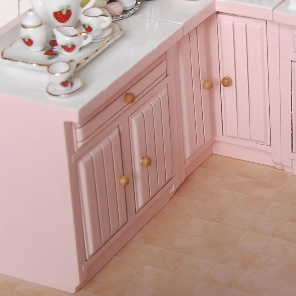 1/12 Dollhouse Miniature Birch Wood Cabinet Furniture Set L81815
