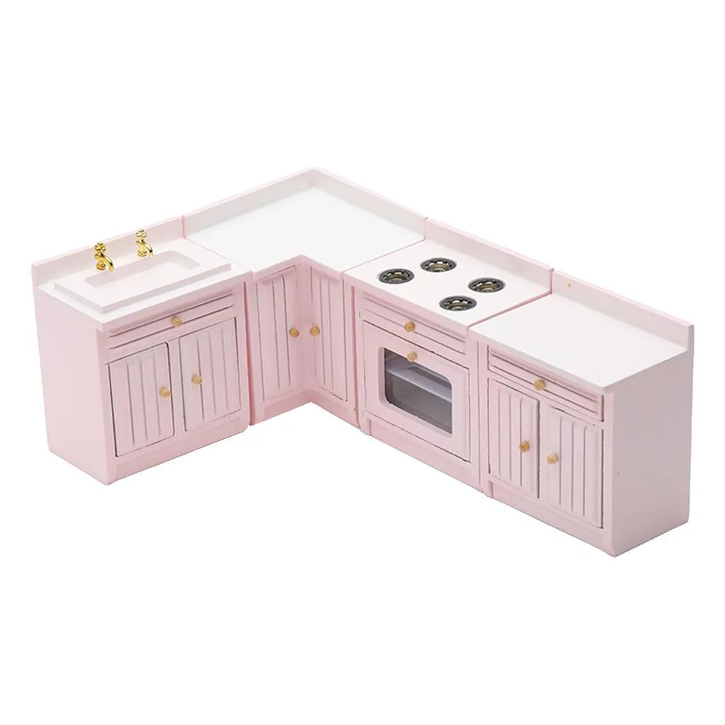 1/12 Dollhouse Miniature Birch Wood Cabinet Furniture Set L81815