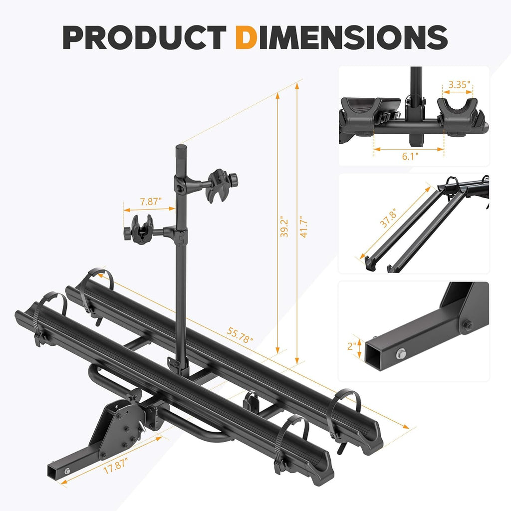 2'' Hitch Mounted Lockable Bike Rack with Ramp, 200lbs Capacity Foldable Platform I87507
