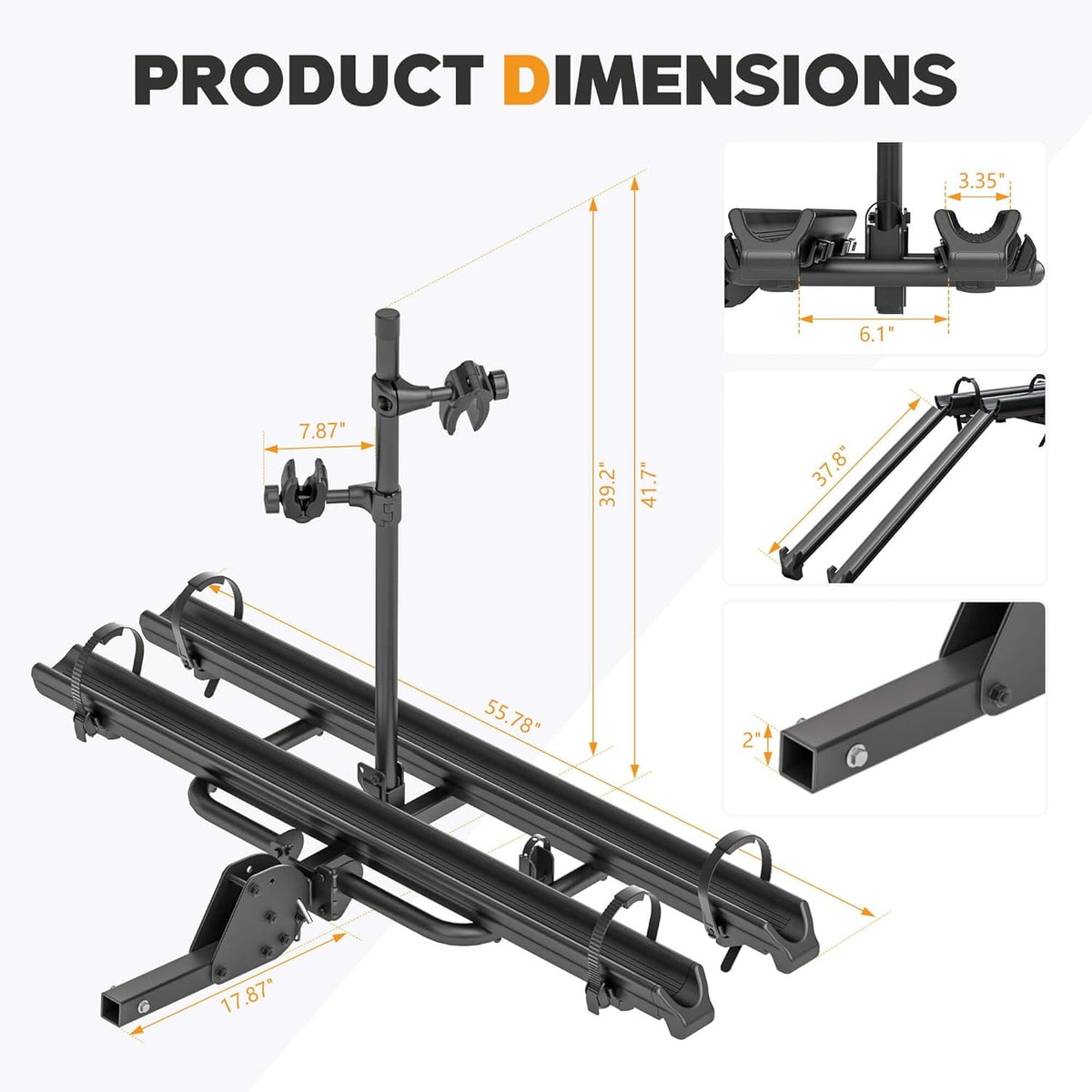 2'' Hitch Mounted Lockable Bike Rack with Ramp, 200lbs Capacity Foldable Platform I87507