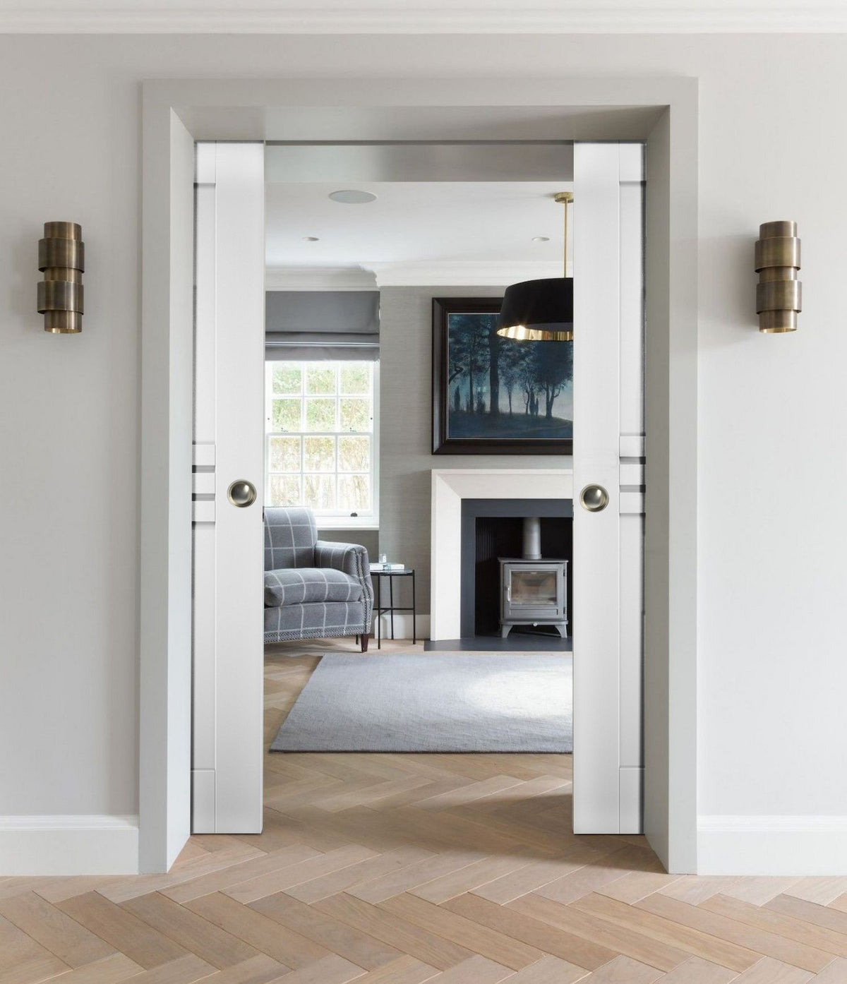 Sliding French Double Pocket Doors 36 x 80 inches White MDF W694812