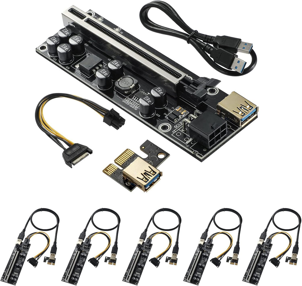 PCIE Riser 8 Solid Capacitors with 6PIN SATA Power Cable and 60cm USB 3.0 Cable, GPU Riser, PCIE Graphics Card Extension Cable, Pack of 2 H518