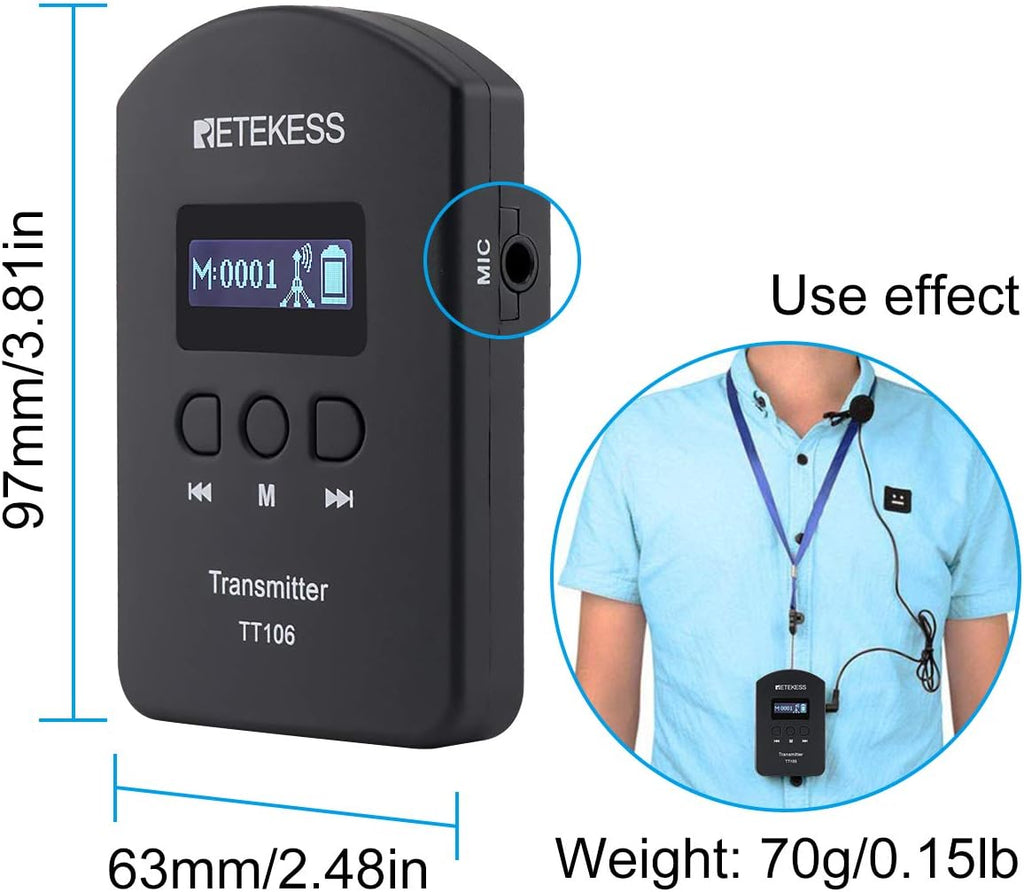 Wireless Tour Guide System with 15 Receivers and Charging Case J645