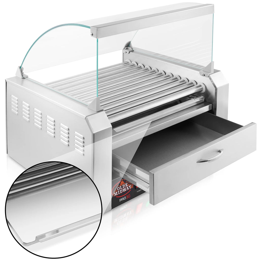 Electric Hot Dog Roller Machine with Cover, 11 Rollers, Bun Warming Drawer E257418