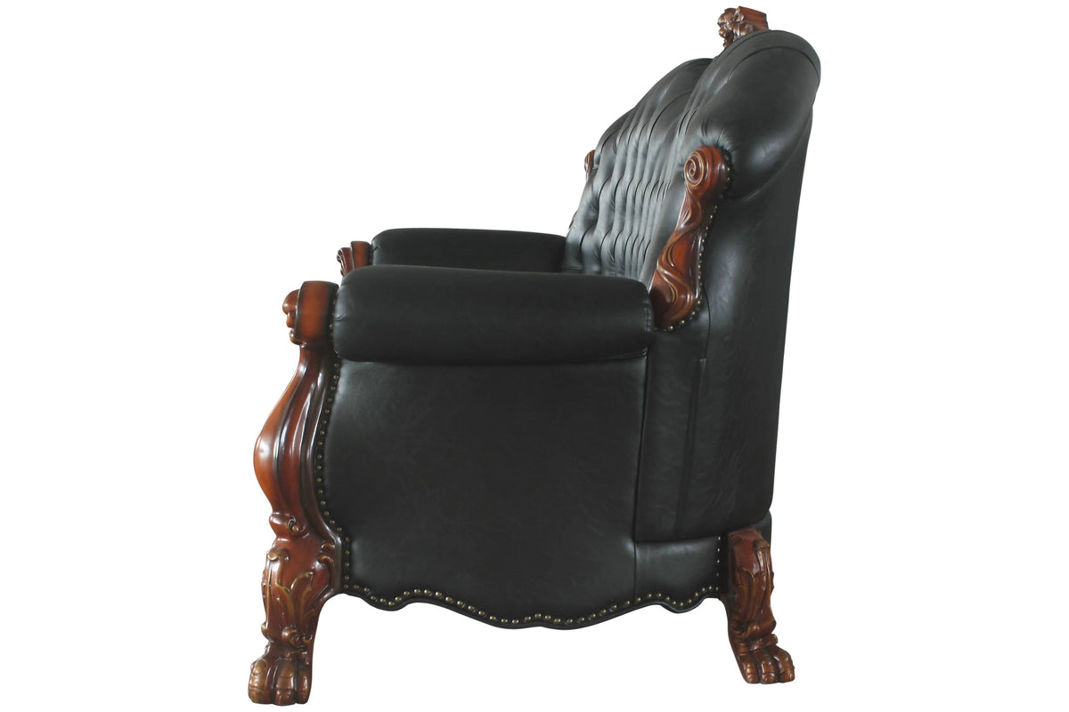 Black Faux Leather Tufted Sofa with 5 Pillows S788