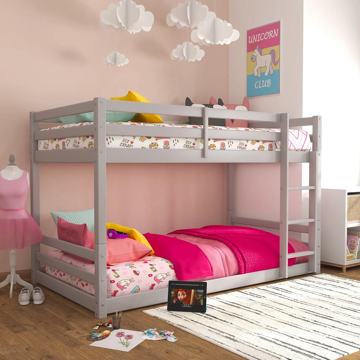Black Wood Twin Over Twin Convertible Bunk Bed H657