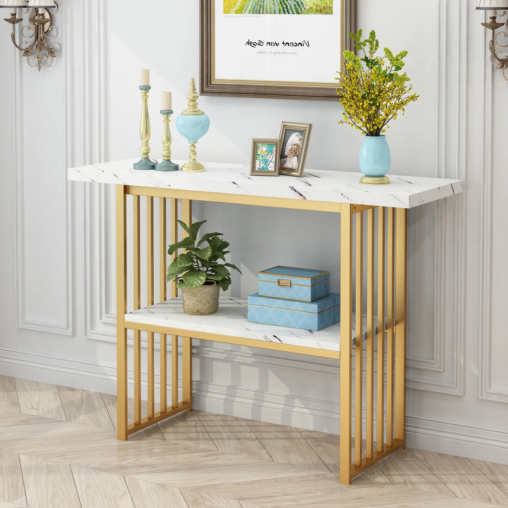 Gold 42-Inch Faux Marble Entryway Table X767
