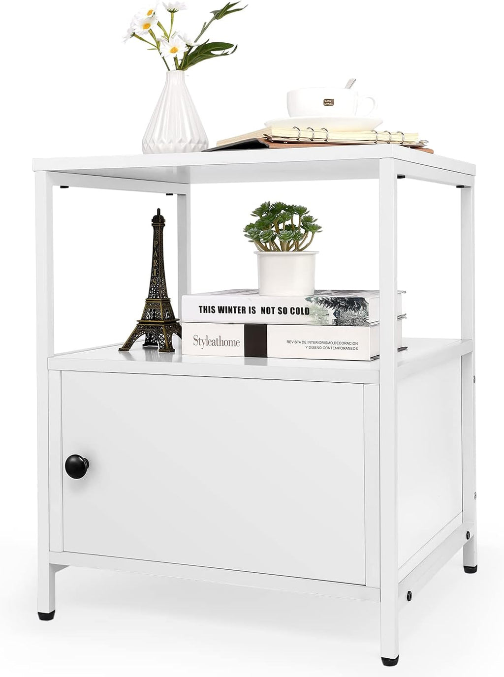 3-Tier Nightstand with Open Shelf and Cabinet Door Z5916