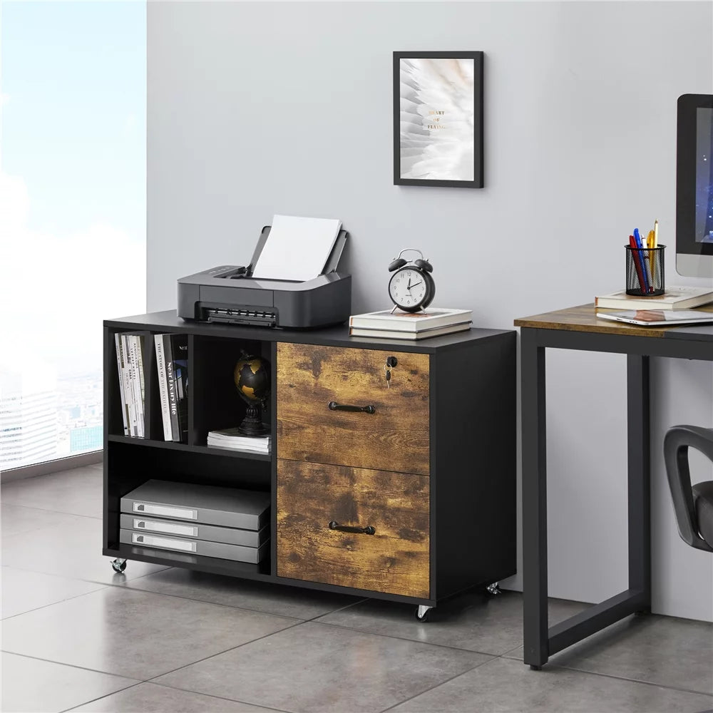 Rolling File Cabinet with 2 Drawers and Open Shelving T806085