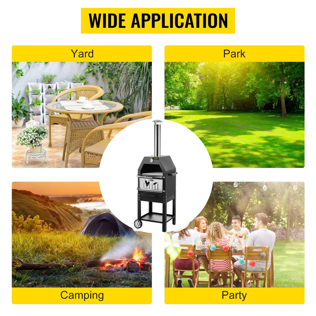 12 Wood Fire Outdoor Pizza Oven with 2 Removable Wheels U9858