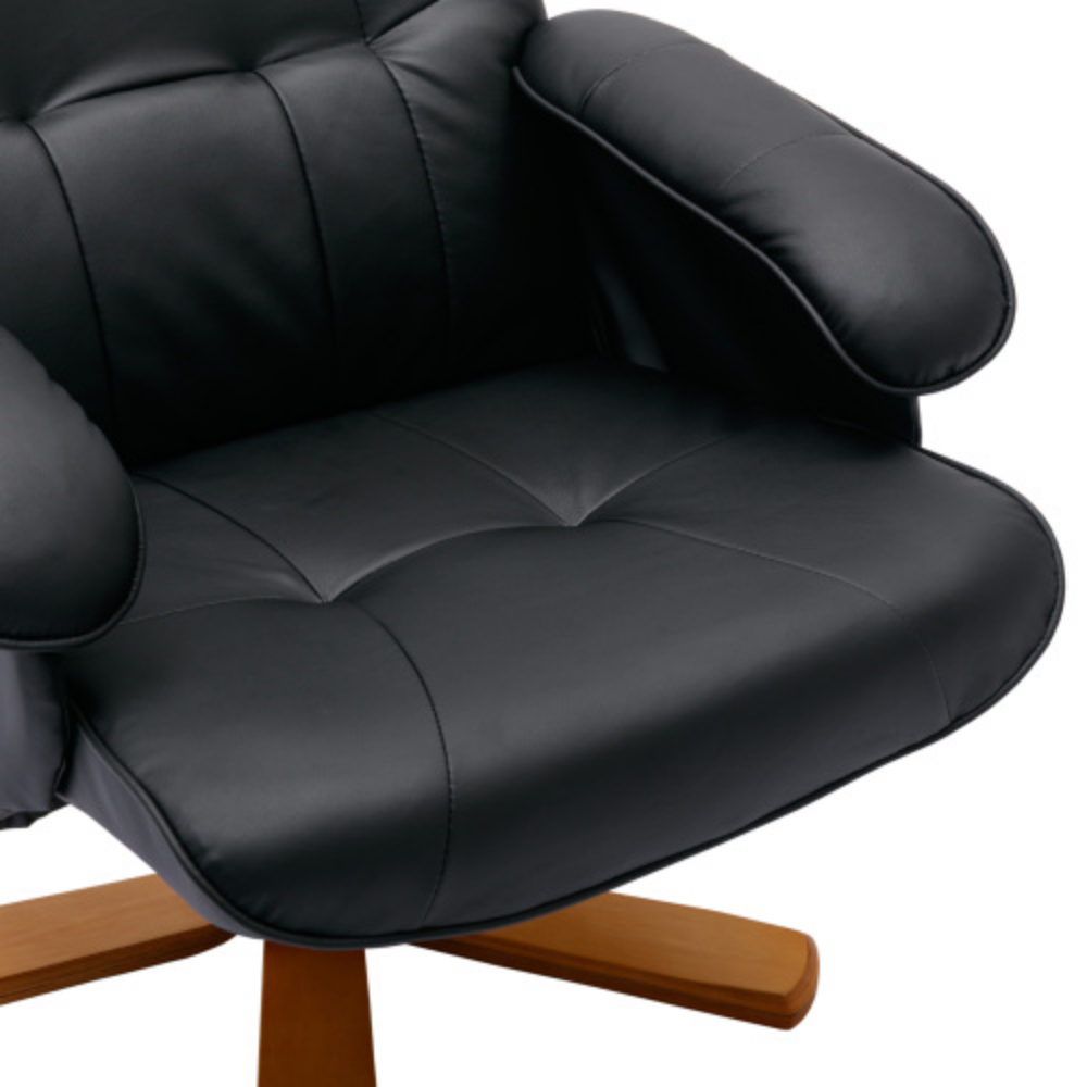 Faux Leather Beige Swivel Recliner Chair with Ottoman and Wood Base P849