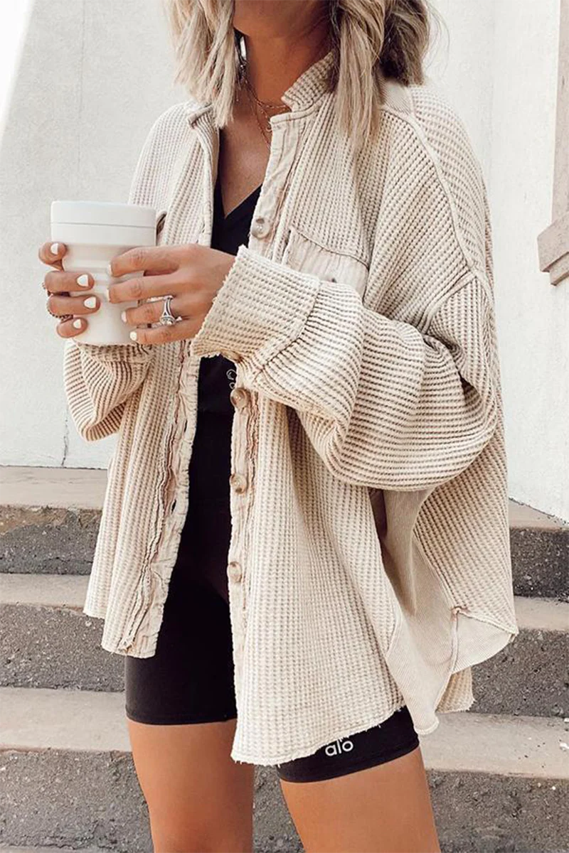Solid Patchwork Turndown Collar Outerwear A58761