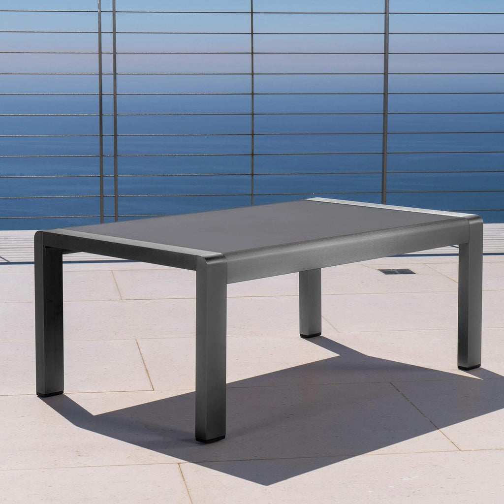 Grey Aluminum Outdoor Coffee Table with Tempered Glass Top H9325