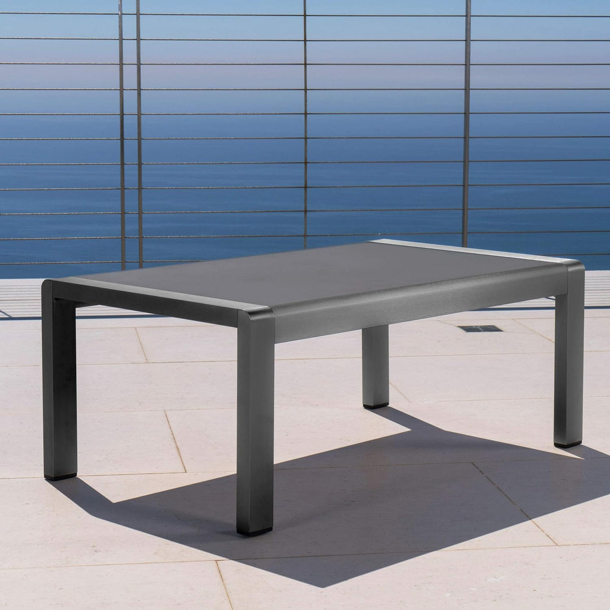 Grey Aluminum Outdoor Coffee Table with Tempered Glass Top H9325