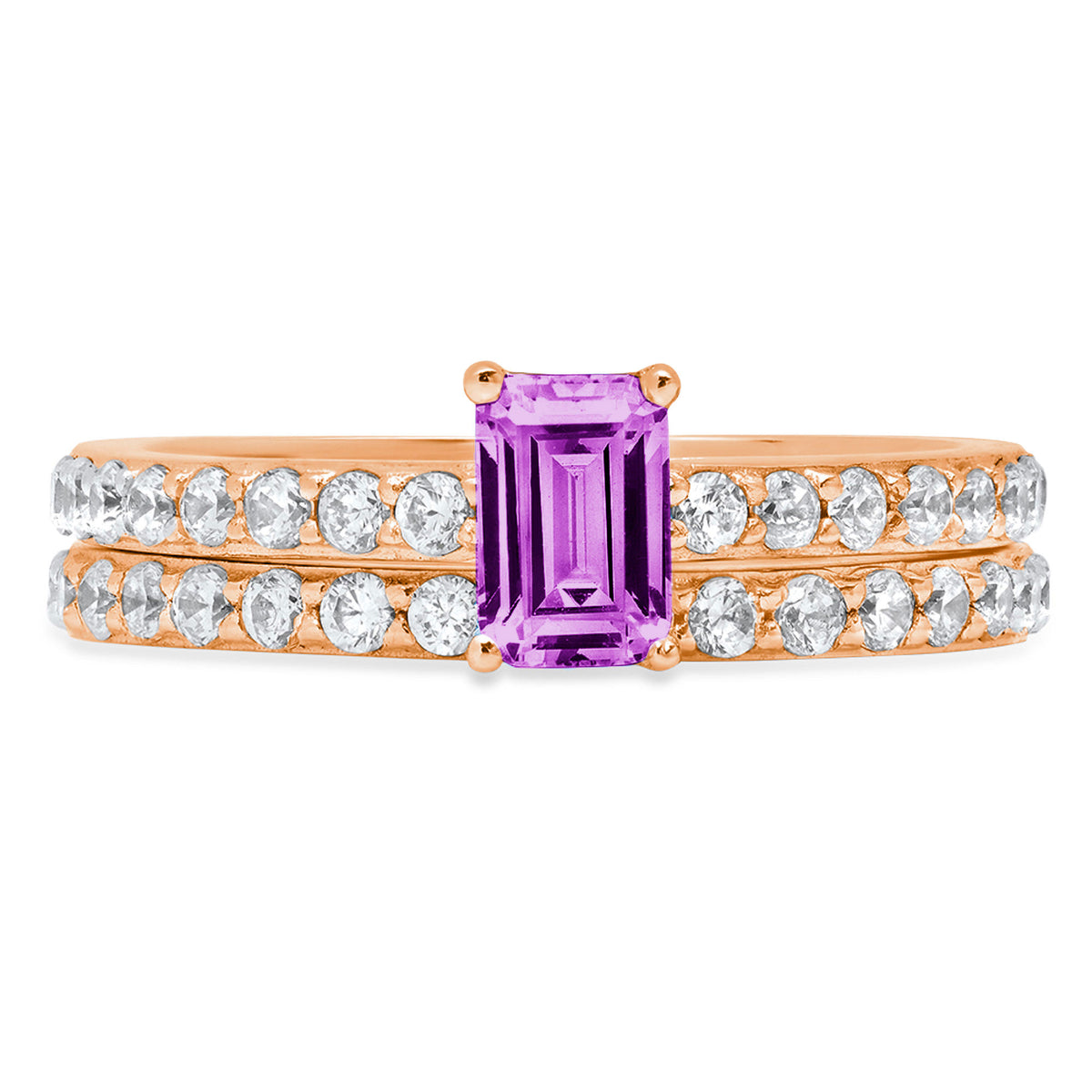 14k Rose Gold Simulated Alexandrite Solitaire Bridal Set SZ 6.75 T3405