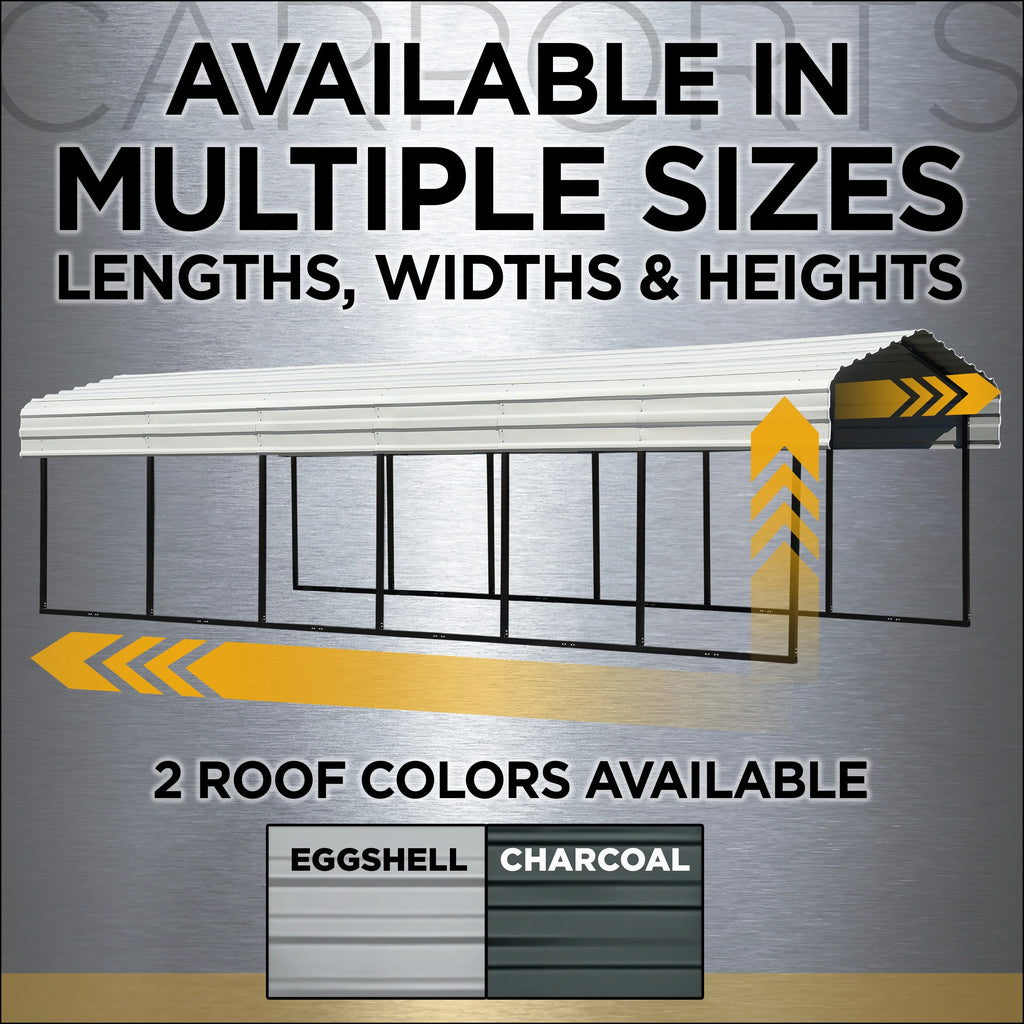 Galvanized Steel Carport Kit, 12' x 29' x 7', Charcoal U2140