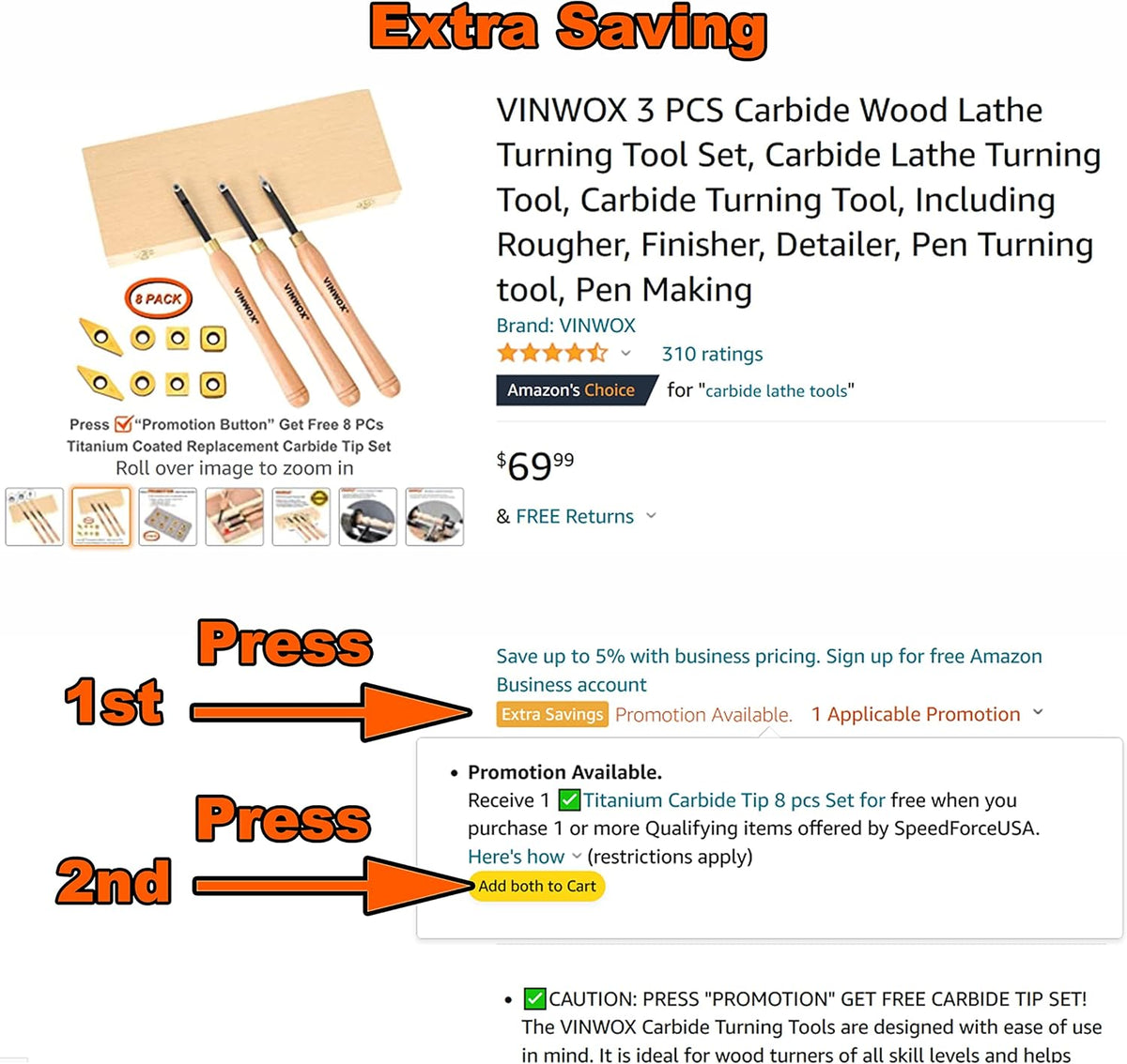 3 PCS Carbide Wood Lathe Turning Tool Set O672744