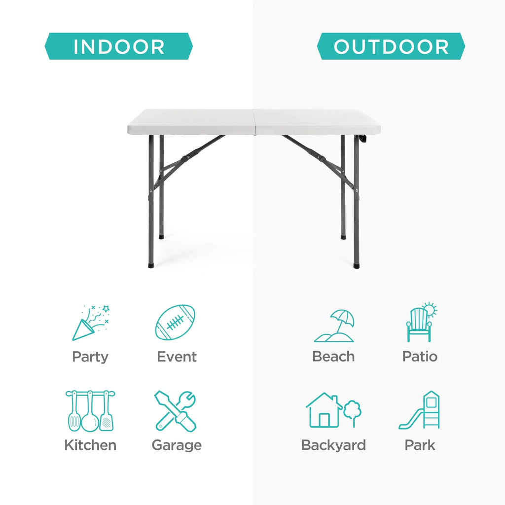 White 4ft Plastic Folding Table with Handle W806