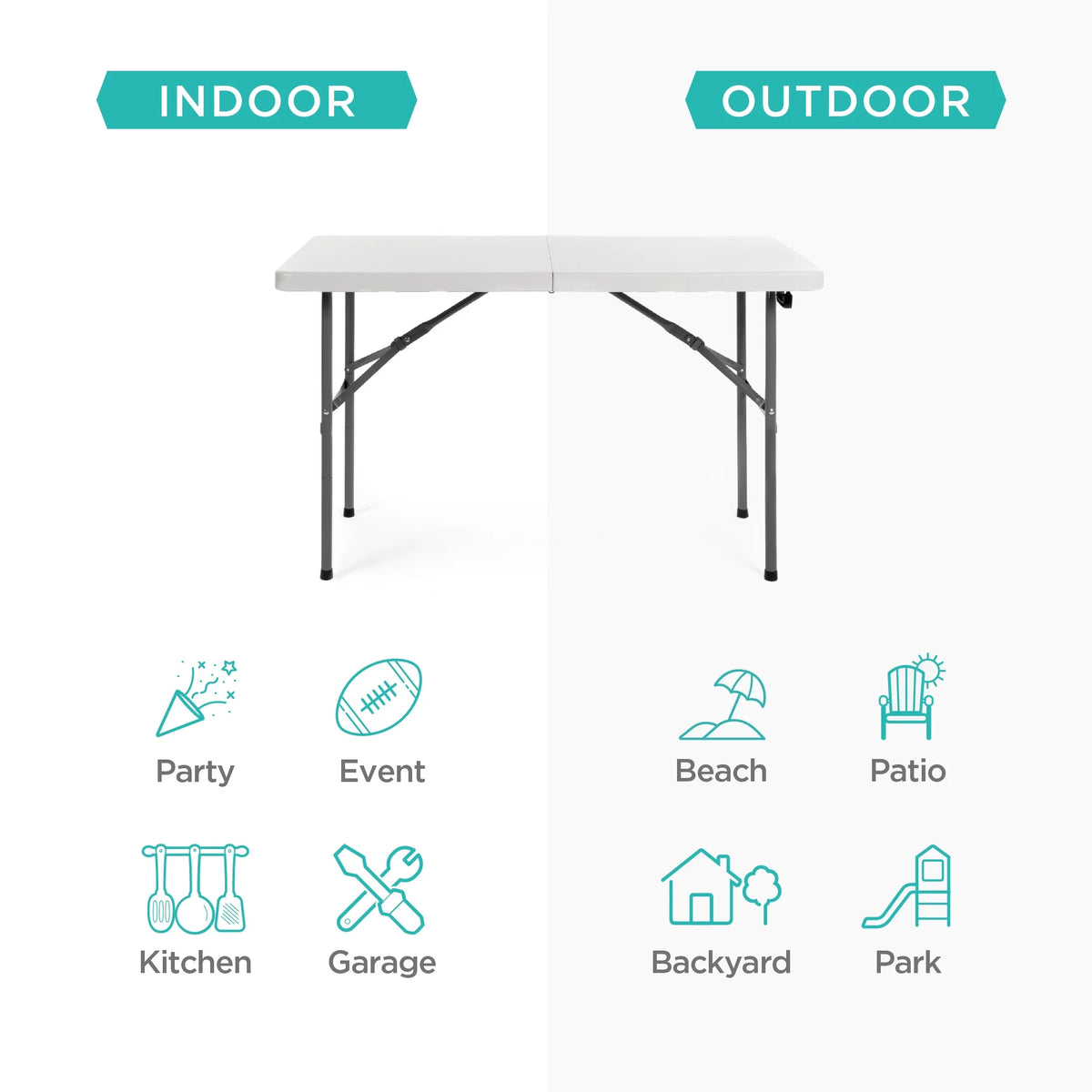 White 4ft Plastic Folding Table with Handle W806