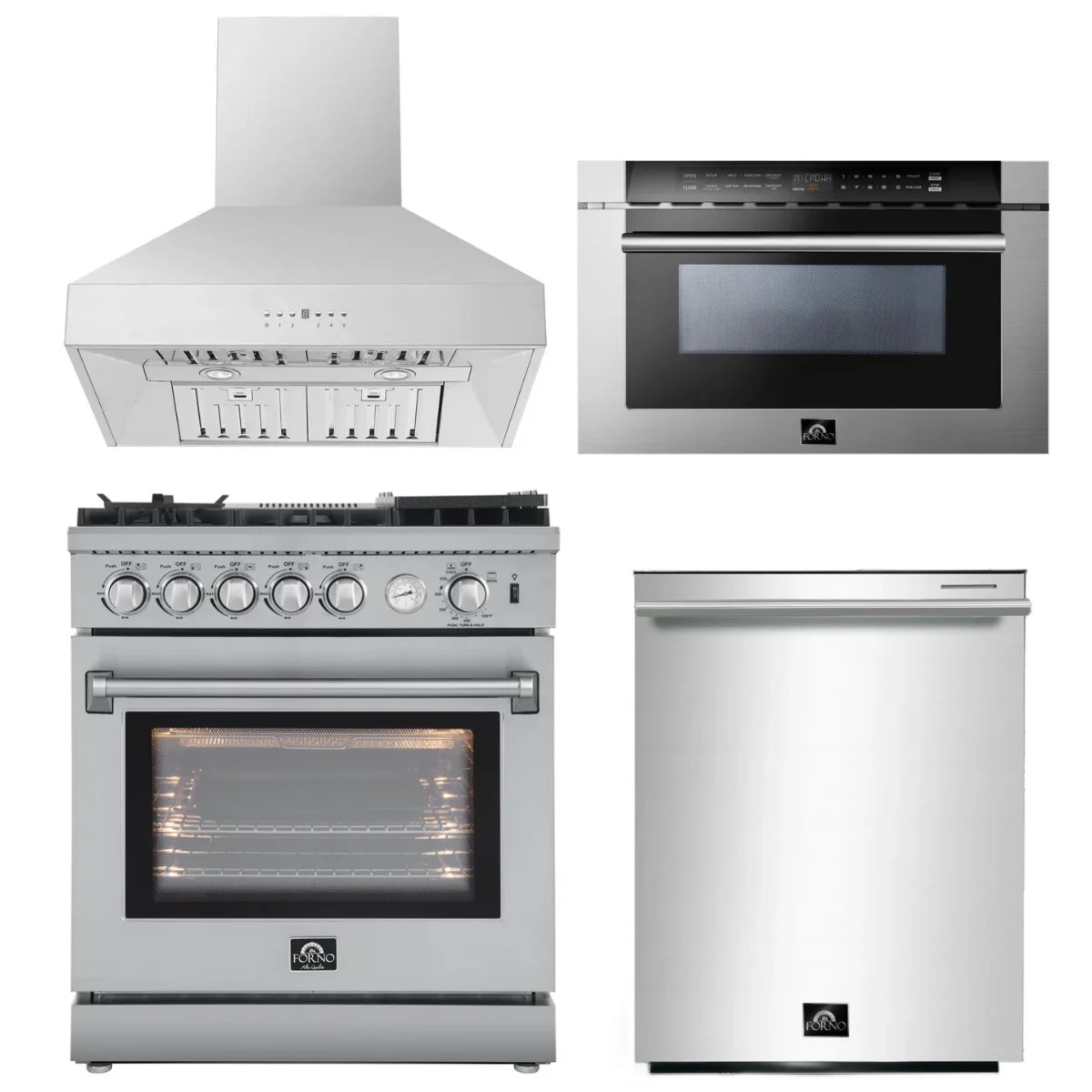 30 Gas Range, Range Hood, Dishwasher, Microwave Drawer Appliance Package Y685975