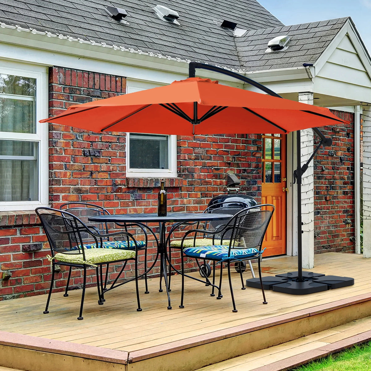 10ft Heavy Duty Offset Cantilever Patio Umbrella with 4-Piece Base, Beige Q6859