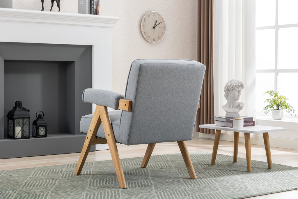 Mid-Century Modern Accent Chair with Solid Wood Armrest D718924