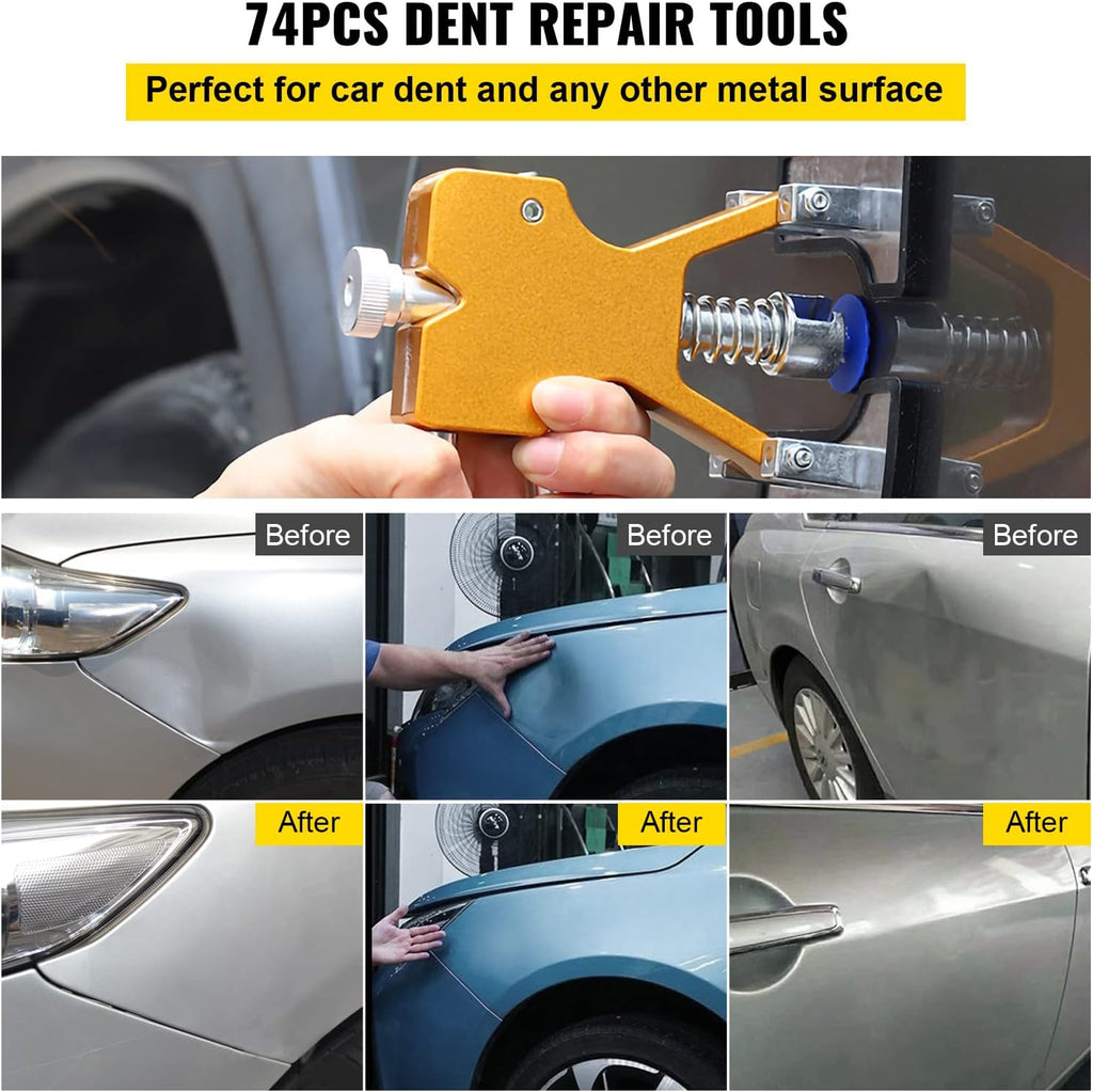 74 Pcs Paintless Dent Repair Kit with Led Baffle Board S69069
