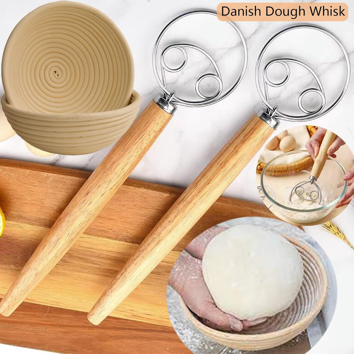 16PCS Bread Proofing Basket Kit with Linen Liner, Dough Scraper, Bread Lame G305171