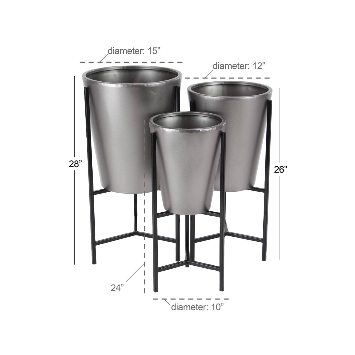 Iron Conical Planters with Stand Set of 3 U823