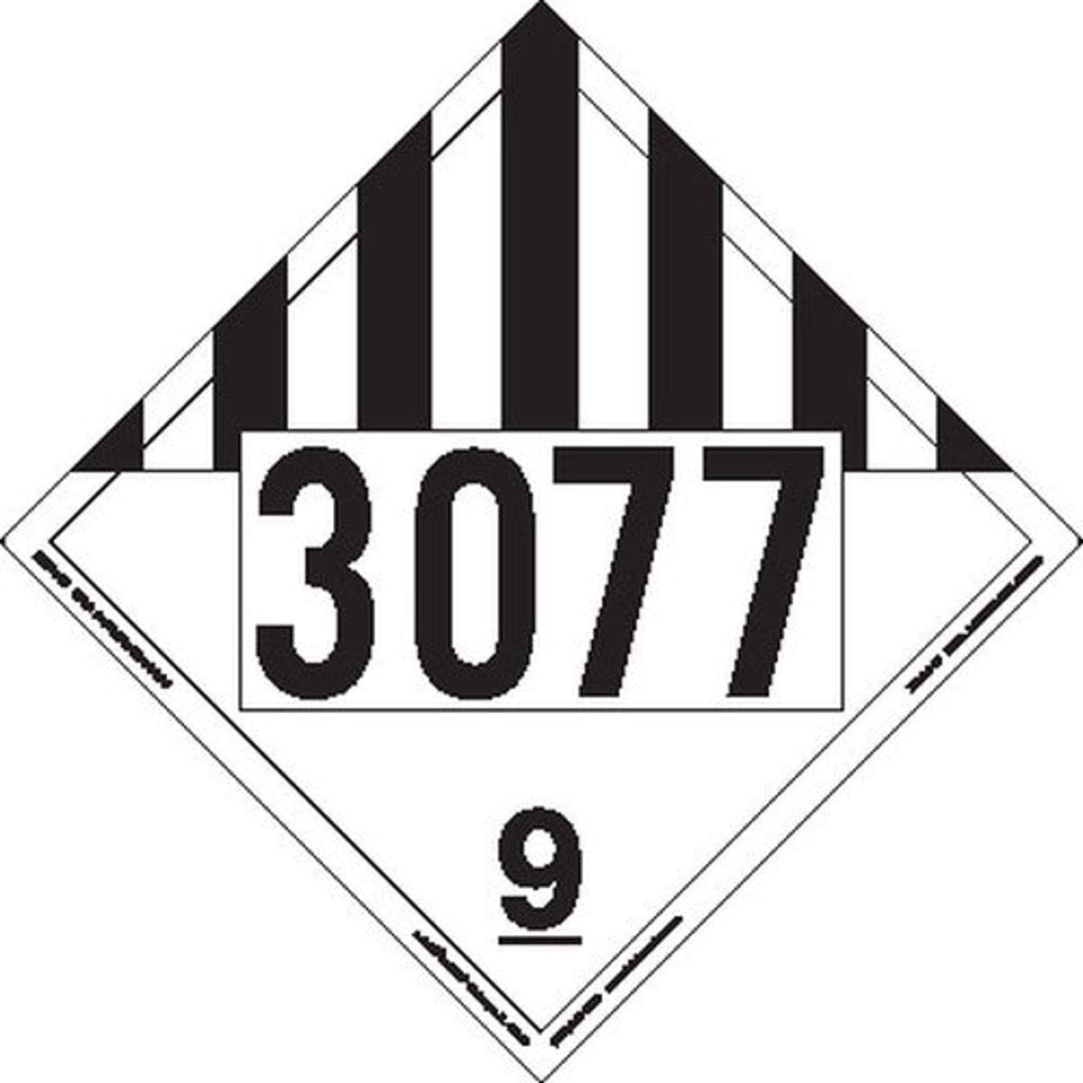 UN 3077 Miscellaneous Dangerous Goods Hazmat Placard, Rigid Vinyl (Pack of 25) N6306